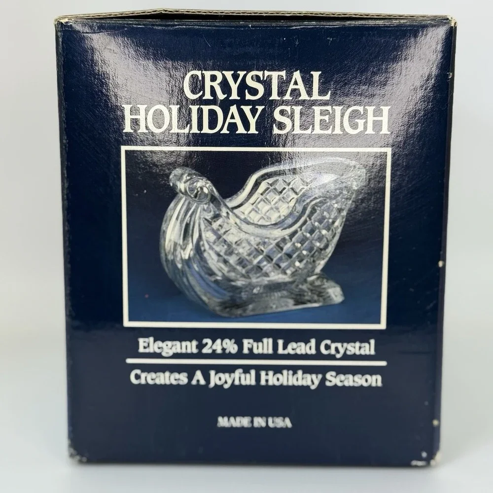 Vintage St George Crystal Holiday Sleigh 24% Lead USA‎ Candy Dish NIB Giftware